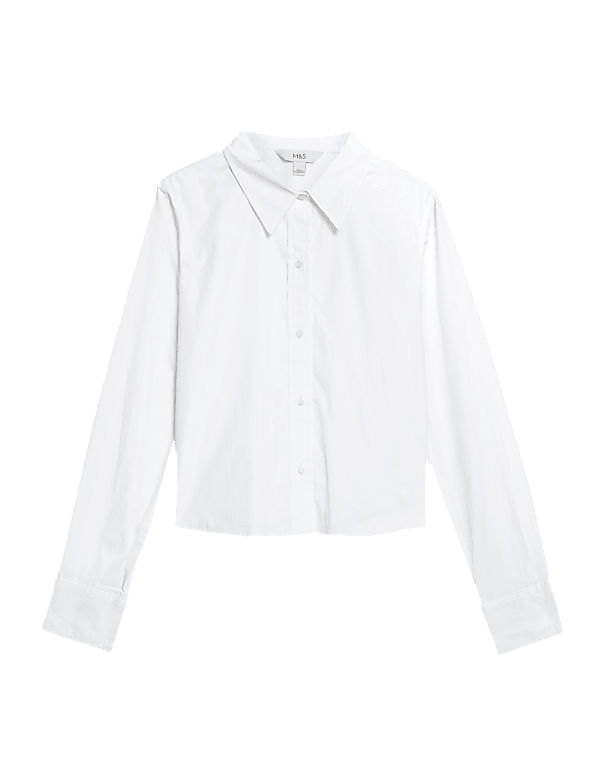 Pure Cotton Collared Cropped Shirt