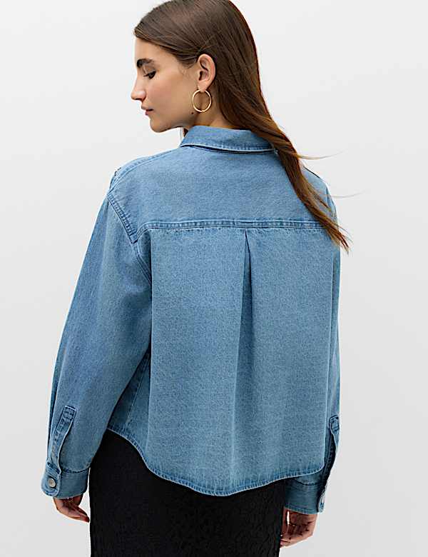 Camisa denim con cuello con adorno - US