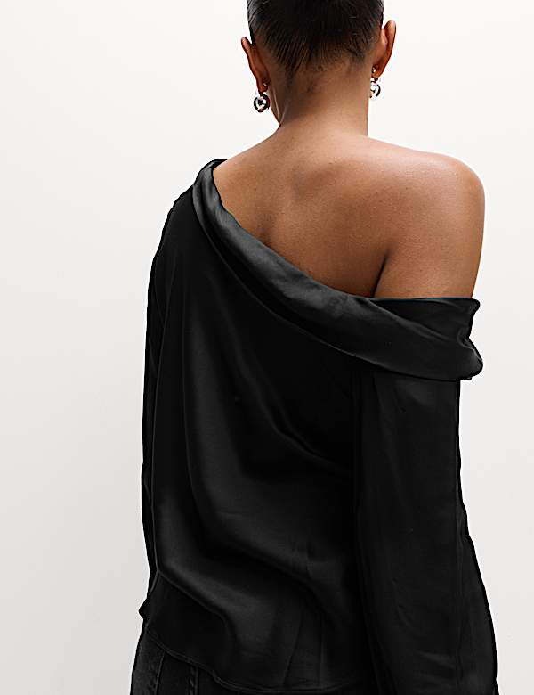 Satin Off The Shoulder Top | DARK AUBERGINE | Blouses | M&S FI