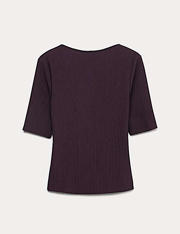 Ribbed Round Neck 3/4 Sleeve Top - EE