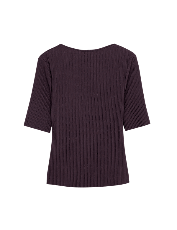 Ribbed Round Neck 3/4 Sleeve Top