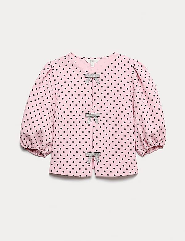 Polka Dot Embellished Bow Top
