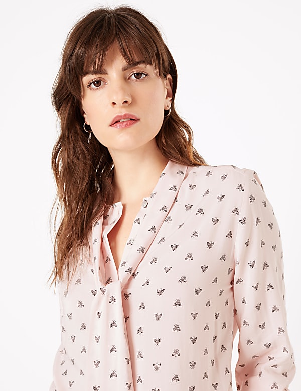 Moth Print Long Sleeve Blouse