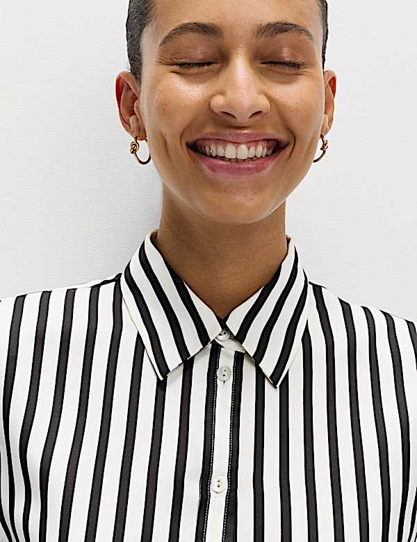 Satin Striped Collared Button Through Shirt - RO