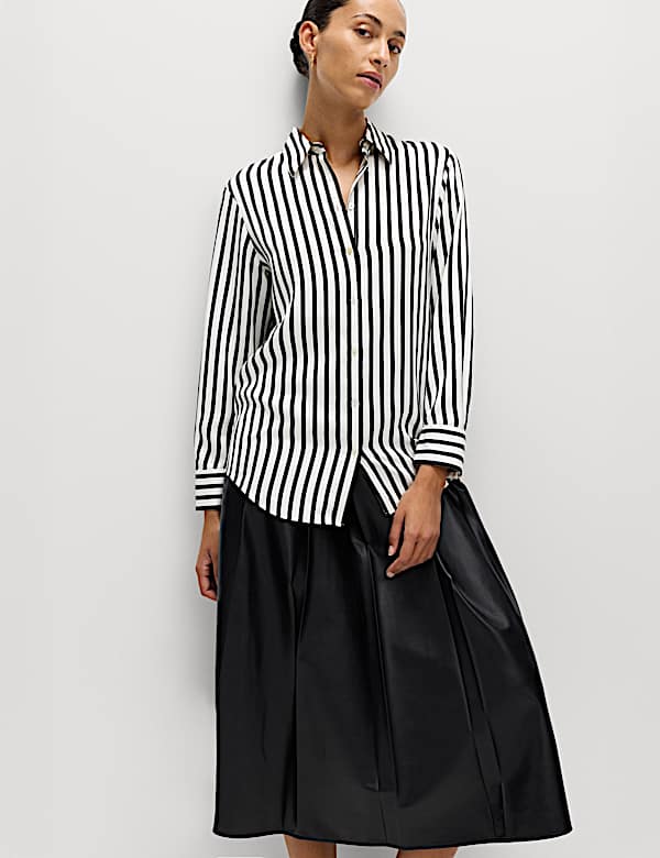 Satin Striped Collared Button Through Shirt