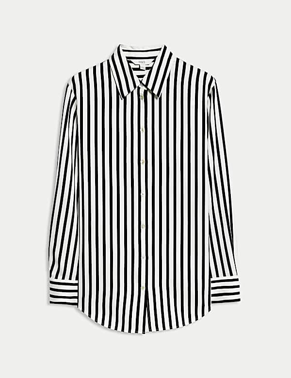 חולצת סטן עם פסים, צווארון וכפתורים לכל האורך - IL