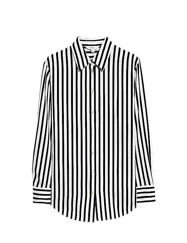 Satin Striped Collared Button Through Shirt
