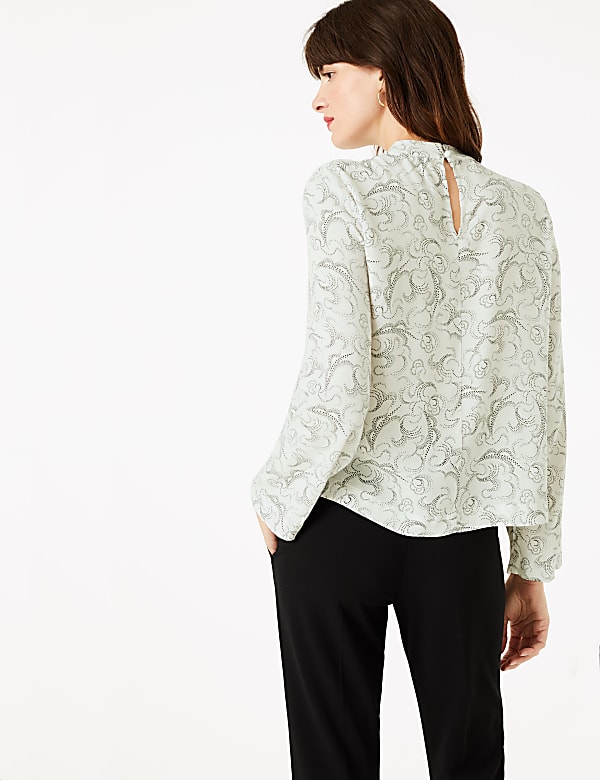 Woven Swirl Print Long Sleeve Top