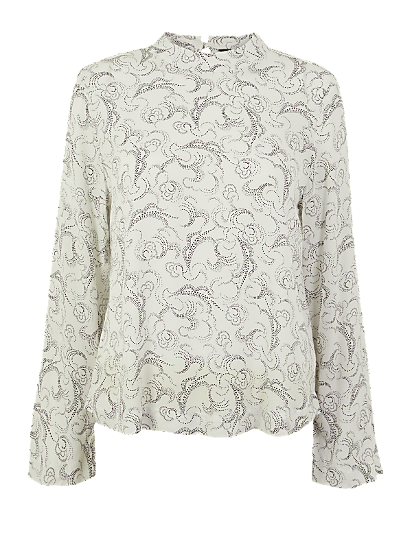 Woven Swirl Print Long Sleeve Top