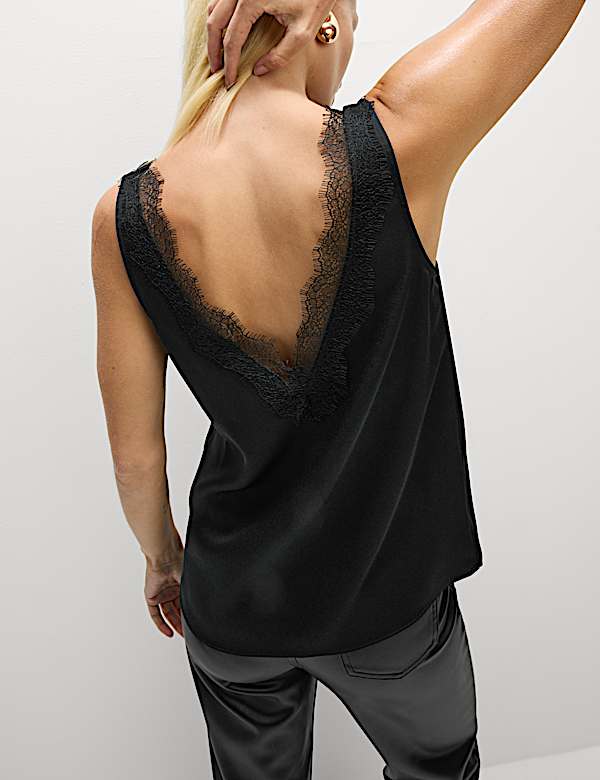 Satin Lace Insert Cami Top - RO