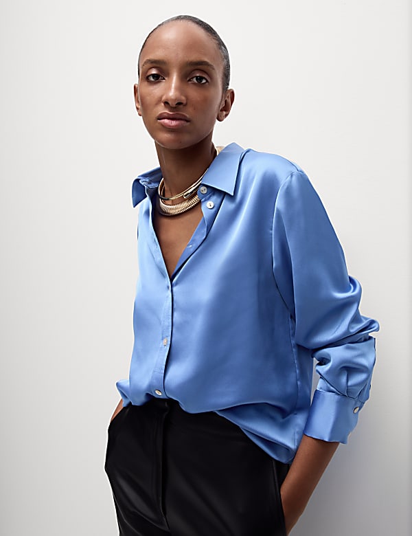 Satin Collared Button Through Shirt - CZ