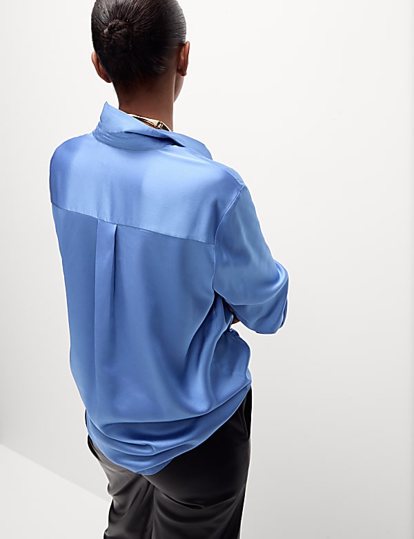 Satin Collared Button Through Shirt