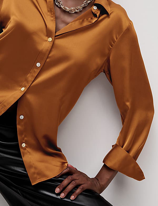 Satin Collared Button Through Shirt