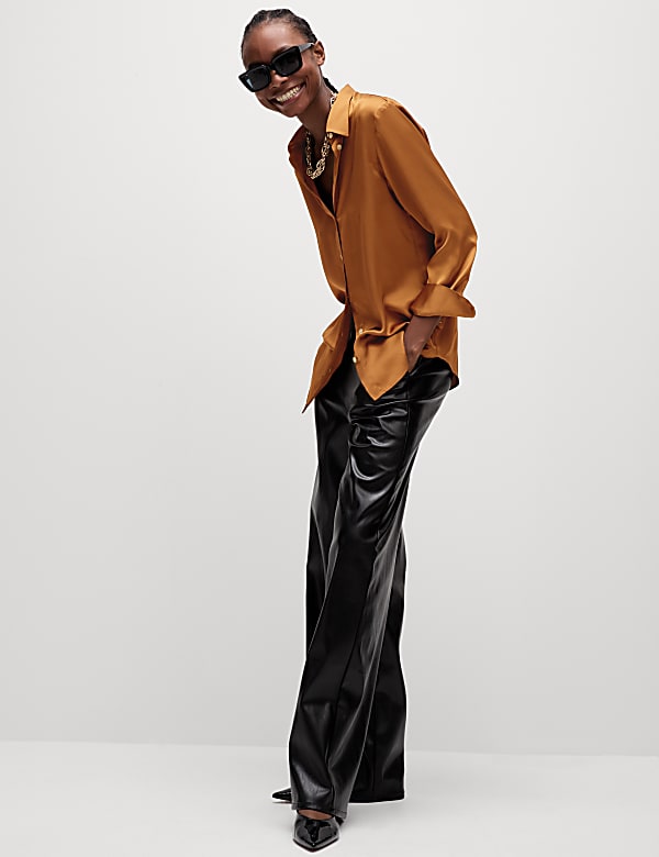 Satin Collared Button Through Shirt