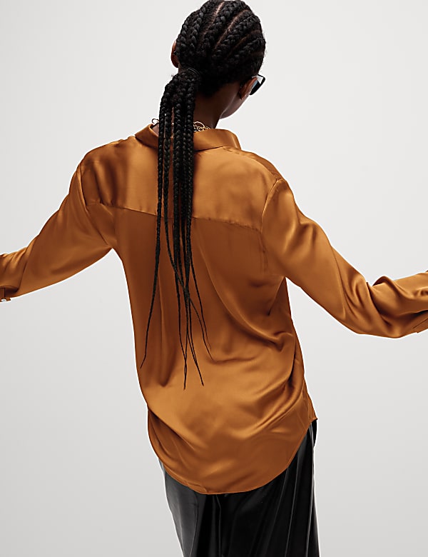 Satin Collared Button Through Shirt