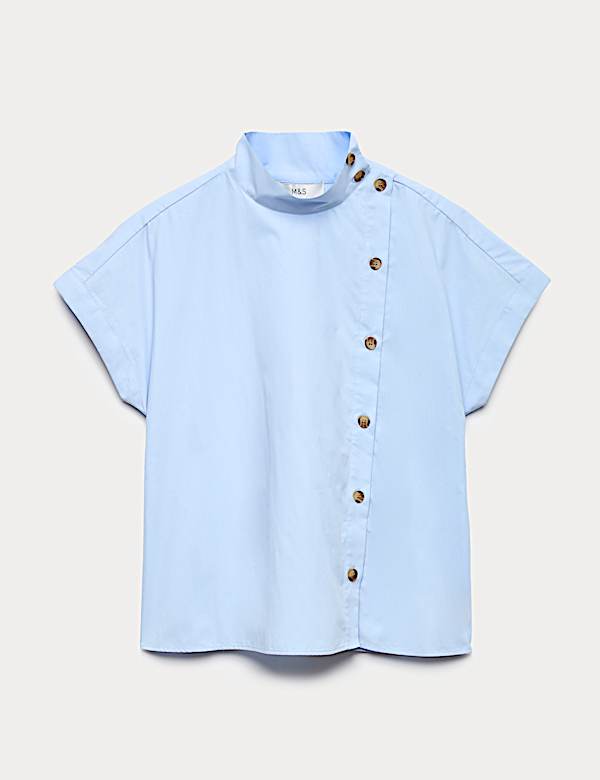 Funnel Neck Button Through Shirt - BN