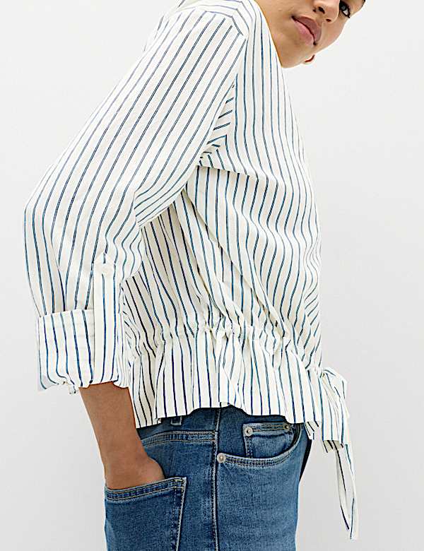 Striped Drawstring Waist Shirt - DK