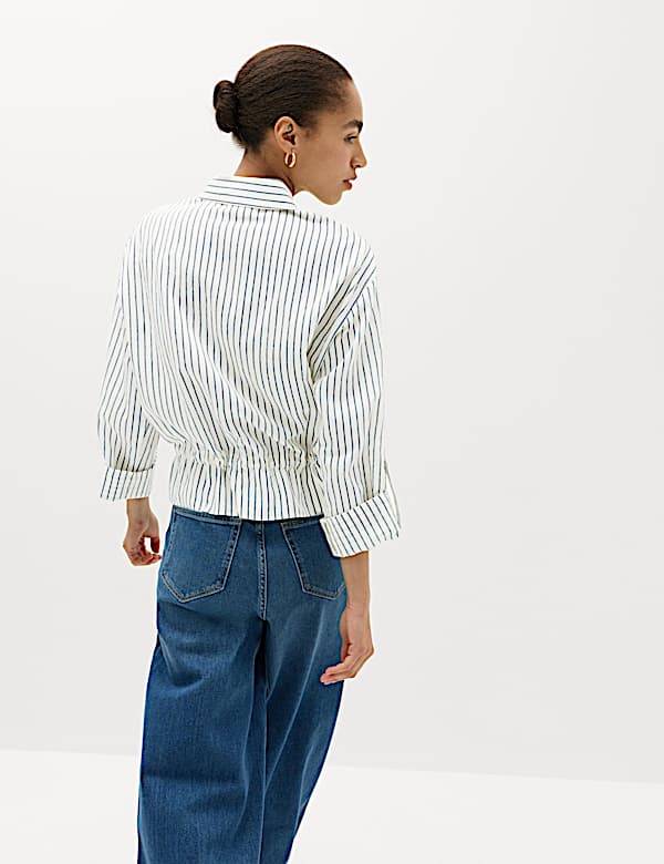 Striped Drawstring Waist Shirt - DK