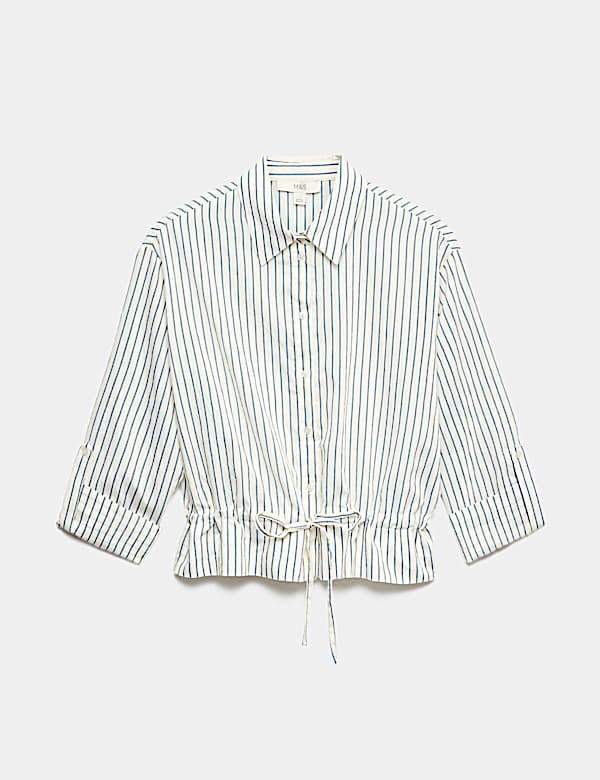 Striped Drawstring Waist Shirt - DK
