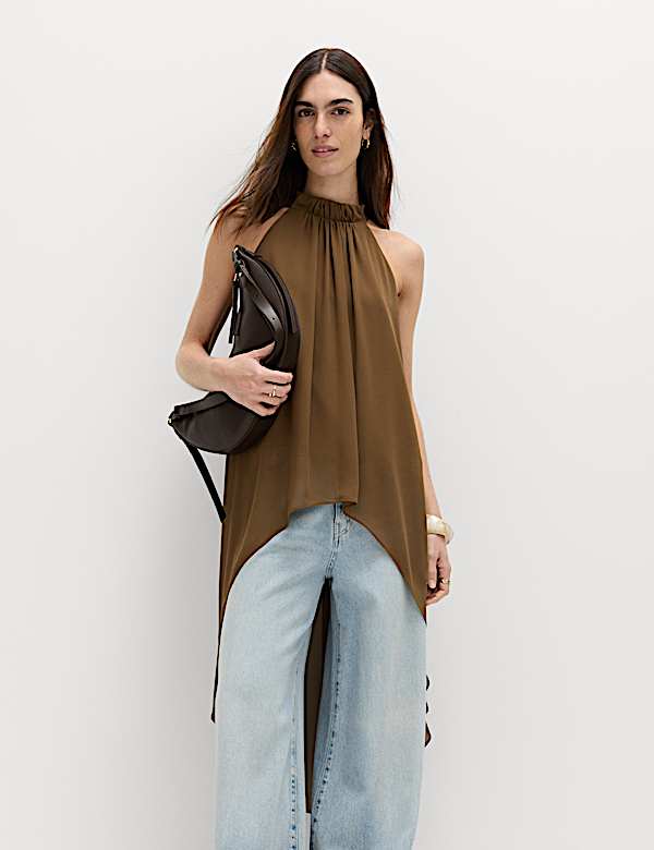 Draped Halter Neck Longline Top