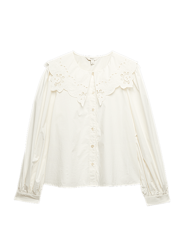 Pure Cotton Broderie Collared Shirt