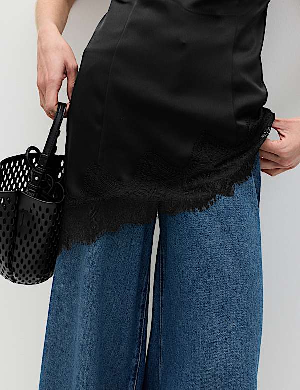 Top bandeau asym&eacute;trique &agrave; ourlet en dentelle - LU