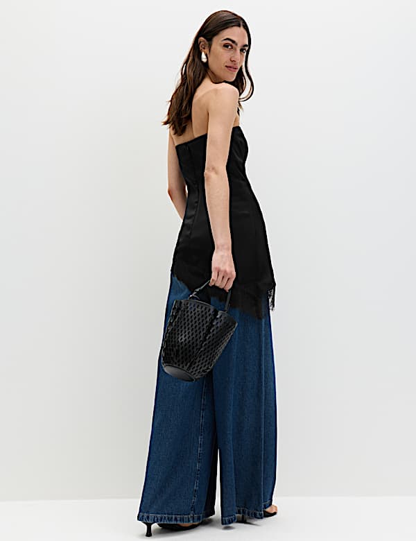 Top bandeau asym&eacute;trique &agrave; ourlet en dentelle - LU