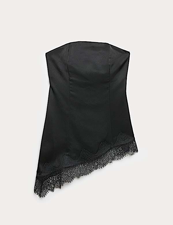 Top bandeau asym&eacute;trique &agrave; ourlet en dentelle - LU