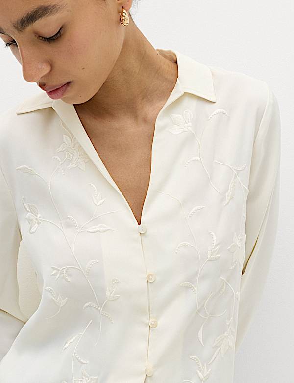 Embroidered Collared Fringe Detail Shirt - AT