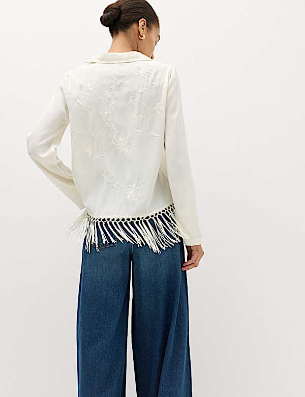 Embroidered Collared Fringe Detail Shirt - AT