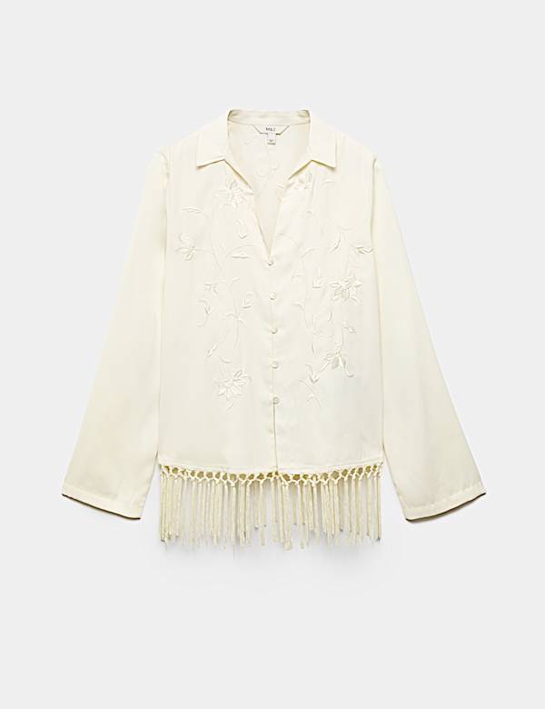 Embroidered Collared Fringe Detail Shirt - AT