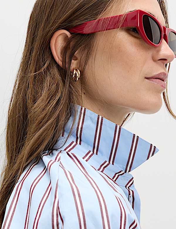 Pure Cotton Striped Puff Sleeve Shirt - LT