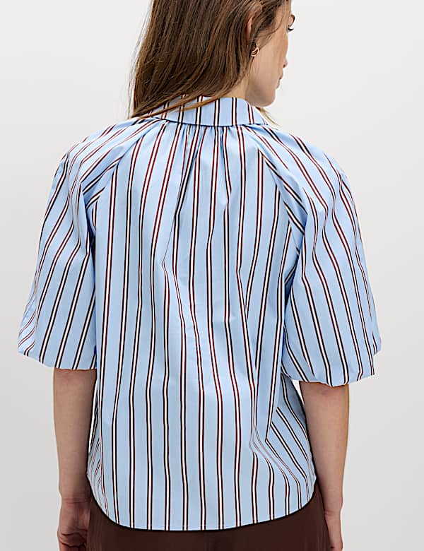 Pure Cotton Striped Puff Sleeve Shirt - LT