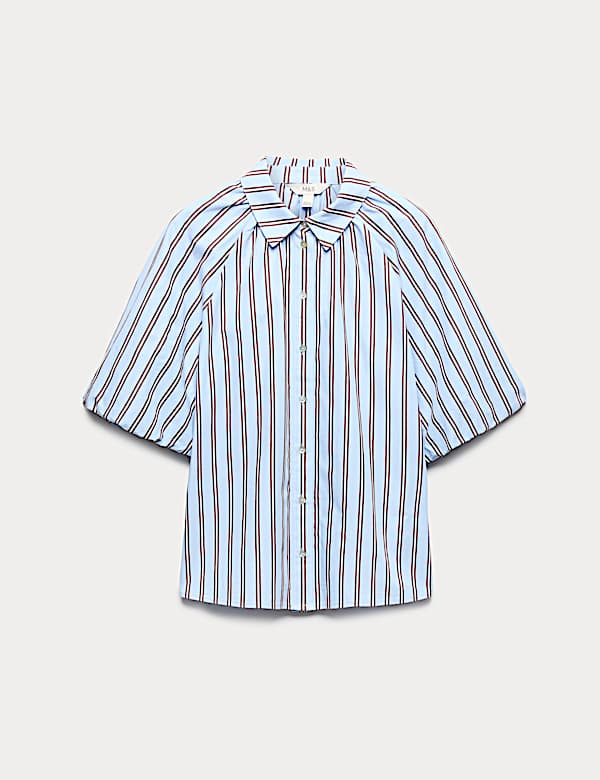 Pure Cotton Striped Puff Sleeve Shirt - LT
