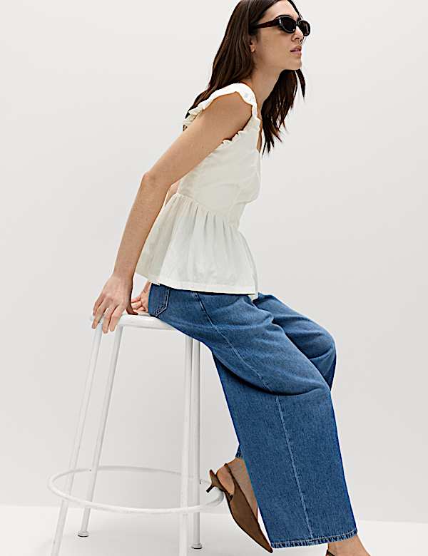 Technical Square Neck Peplum Top - LT