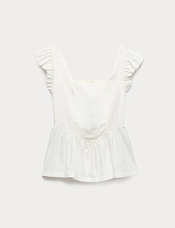 Technical Square Neck Peplum Top - LT