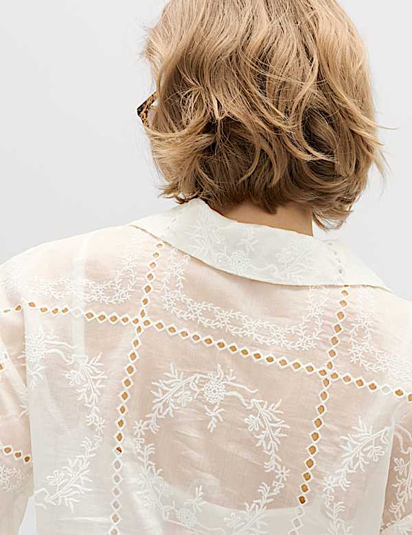 Lyocell Rich Embroidered Collared Top - CH