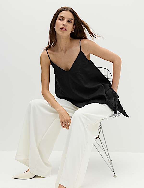 Asymmetric Embroidered V-Neck Cami Top - MX