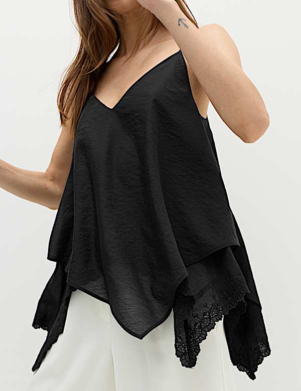 Asymmetric Embroidered V-Neck Cami Top - MX