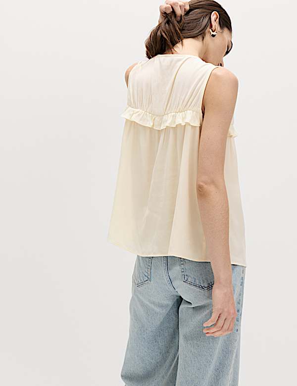 Lyocell Rich V-Neck Frill Detail Top