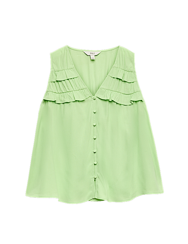 Lyocell Rich V-Neck Frill Detail Top