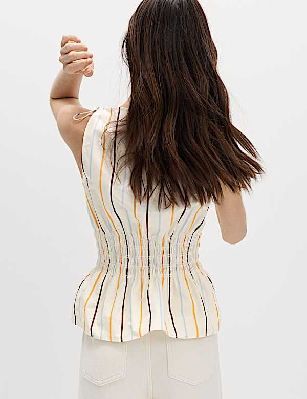 Top 100 % coton &agrave; rayures fronc&eacute; &agrave; la taille - BE