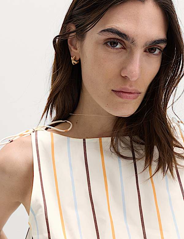 Top 100 % coton &agrave; rayures fronc&eacute; &agrave; la taille - BE