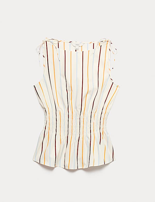 Top 100 % coton &agrave; rayures fronc&eacute; &agrave; la taille - BE