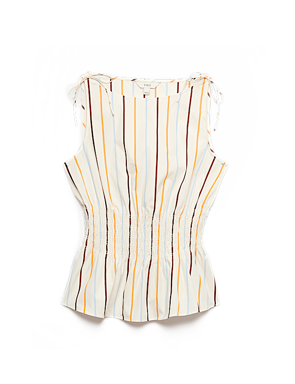 Pure Cotton Striped Shirred Waisted Top