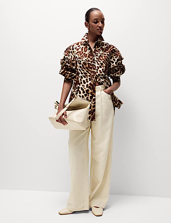 Pure Cotton Animal Print Collared Shirt