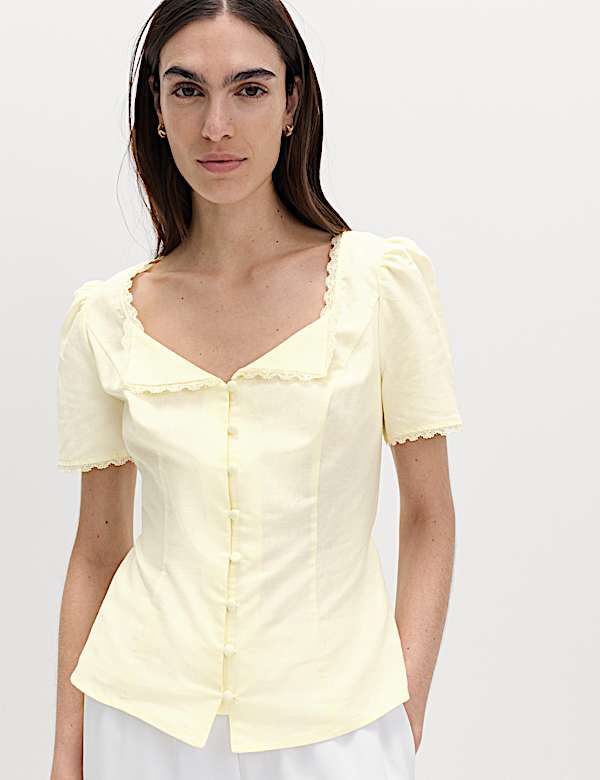 Cotton Blend Lace Detail Waisted Top - DE