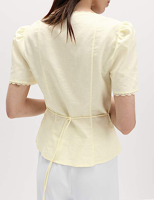 Cotton Blend Lace Detail Waisted Top - DE