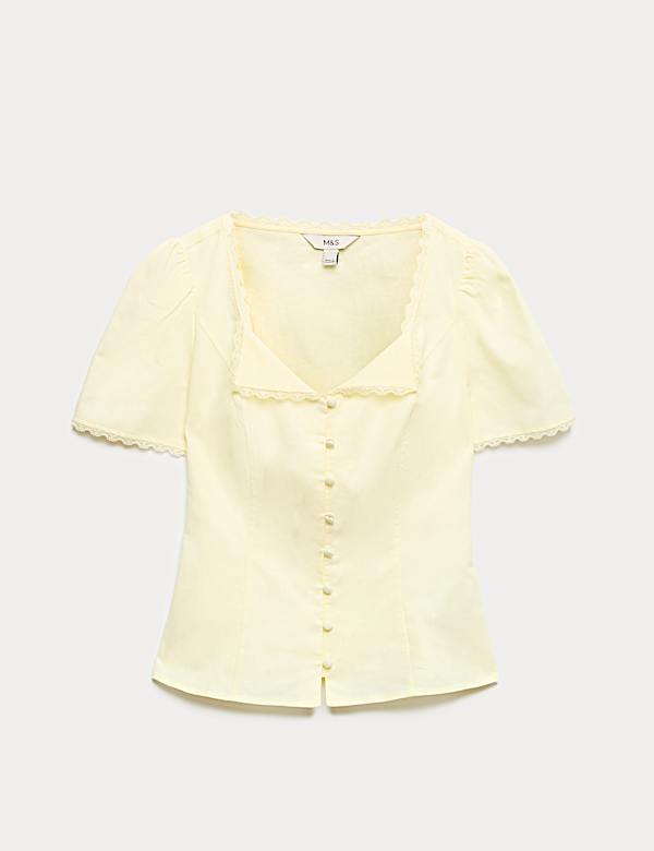 Cotton Blend Lace Detail Waisted Top - DE