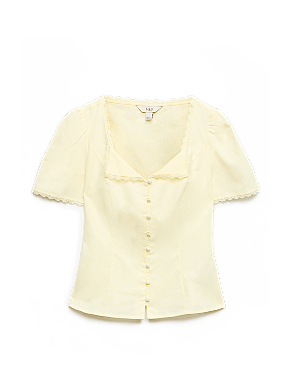 Cotton Blend Lace Detail Waisted Top